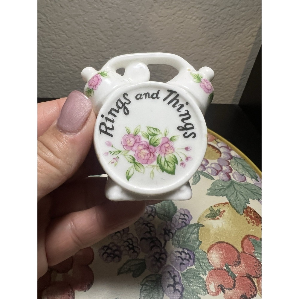 Vtg RINGS AND THINGS Ceramic Ring Holder Pink Roses